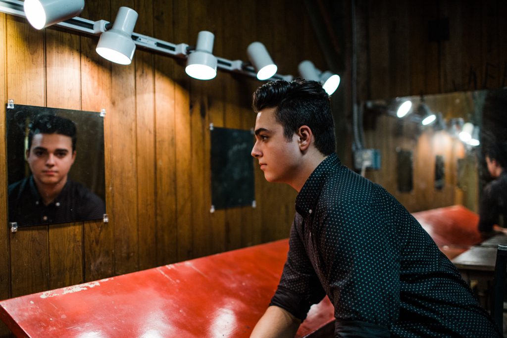 actor headshot, senior photography, dressing room, musical, drama